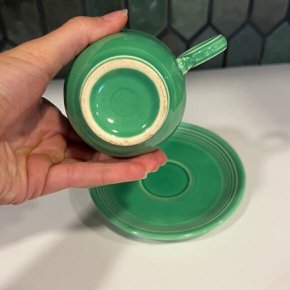 Vintage Fiestaware Fiesta Ring Handle Cup & Saucer Green - Picture 2 of 7